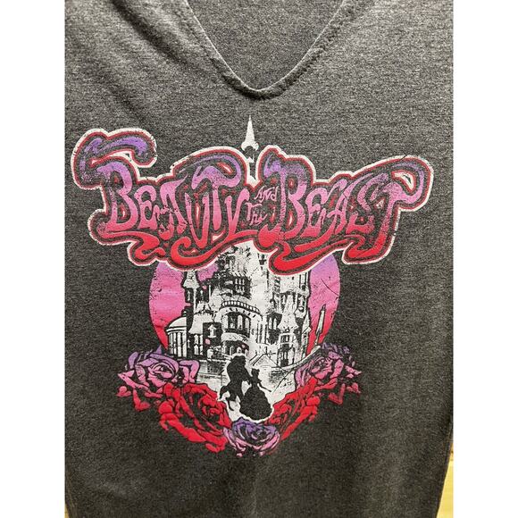 Disney Beauty and the Beast Womens Gray Graphic Tee Cutout V-Neck, Size Small - Picture 4 of 6